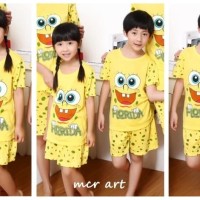 Baju Tidur Anak Perempuan Cewek Lucu - Setelan Pendek Kaos Spong bob