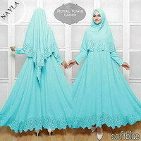 Gamis Nayla Syari Polos Dress Lebaran Murah Baju Wanita Muslim Blue