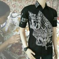 kemeja hem baju pria batik kombinasi polos warna hitam pekat
