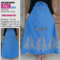 Jual Rok jeans panjang variasi bordir cantik biru Murah