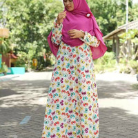 Baju gamis motif kupu hanya gamis tanpa jilbab khimar bergo