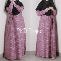 Gamis Maxi Dress Katun Jepang Motif Polkadot Dusty Ungu Bantul Jogja