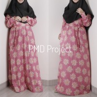 Gamis Maxi Dress Katun Jepang Motif Bunga Pink Bantul Jogja