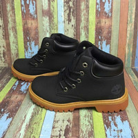 Sepatu Timberland Boots anak kulit asli warna hitam