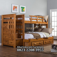 Dipan Susun Jati + Tempat Baju & Sprai, Teak Bunk Beds