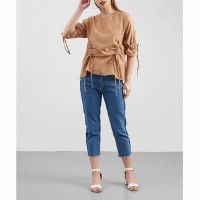 baju cewek pakaian atasan wanita blouse serut kerut coklat clo658