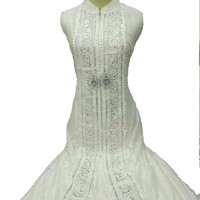 Baju Pesta Muslim Gamis Putih Mewah - Brokat dan Silk Sutera