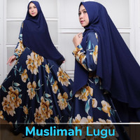 maxi sabrina syari dengan bergo baju gamis muslim biru
