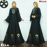 Terusan Wanita Baju Lebaran Gamis Ella Elegan Simple Murah Hitam