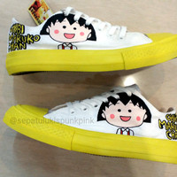 Sepatu lukis low converse allstar chibi maruko yellow kuning