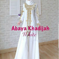 Jual gamis abaya white khadijah bordir turki high quality Murah