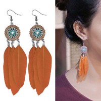Anting Korea Bohemian ethnic round feather earrings