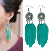 Anting Korea Bohemian ethnic round feather earrings