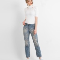 DUST - 3205 Ripped Girlfriend Jeans (D-3205) - Biru Muda, L