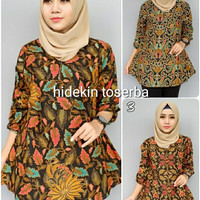 Blus blouse atasan wanita batik sogan resleting depan