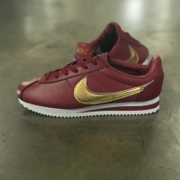 SEPATU NIKE CORTEZ LEATHER MAROON GOLD FASHION WANITA Diskon