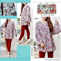 1DB FLORAL BLOUSE KATUN JUMBO XXL BAJU BATIK WANITA TEROMPET TUNIKA 2L