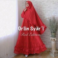 gamis syari orlin red .baju muslim merah. pesta PROMO