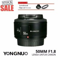 Jual Lensa yongnuo 50mm f1 8 Canon free UV Lenshood Lensa fix Canon Lensa Murah
