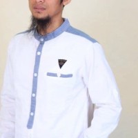 Baju Muslim Pria Koko Model Samase Warna Putih Biru Lengan Panjang