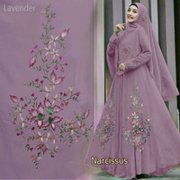 Gamis Syari Narcissus bahan sifon Crepp aplikasi bordir halus