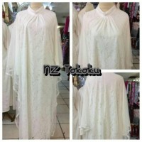 Baju Gamis Putih Muslim Brokat Murah Dress Kaftan Untuk Lebaran,