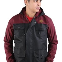 Jaket Parka Hoodie Hitam Maroon Distro Catenzo - DI 074