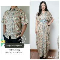 Couple Dress Maxi Gamis Kaftan Jumbo Halwah dan Kemeja Batik Pria