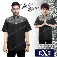 Kemeja / Baju Koko Muslim Couple Ayah Anak - Hitam Kombinasi Batik - T