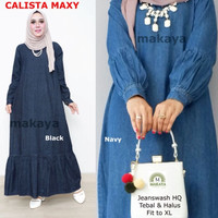 Baju wanita gamis calista jeans muslim modern lucu unik modis trendi