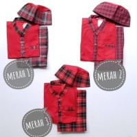 (6-9T) Baju Muslim Anak Laki Koko Sarung Celana Instant Peci Sarkoci