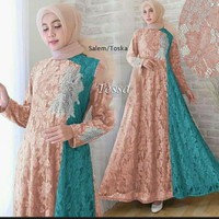 Jual baju pesta mewah gamis brukat tessa dress salem tosca xl bagus murah Murah
