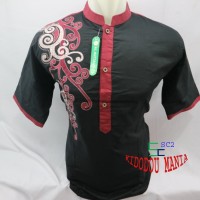 Jual Baju Koko Hitam Bordir Lengan Pendek Pria Muslim Dewasa Terbaru M