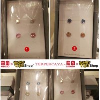 Japan Quality - 4pc Anting Silver925 ASLI SWAROVSKI MINISO bulat kotak