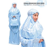 Mukena Murah. Full Bordir. Warna Biru Muda. Ada Tas Behel