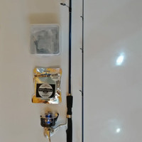 set alat pancing spining casting joran merk KENZI BLUE SHARK