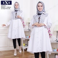 Baju Muslim Gamis Tunic Wanita eXe All Size - Putih Kombinasi Batik