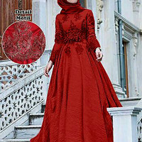 Baju Busana Muslim Wanita Gamis Pesta Terbaru CKR Maxi Arabia Merah
