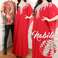 Baju Busana Muslim Gamis Couple Kaftan Mote Nabila Red