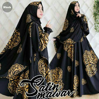 Maxi Satin Mawar / Gamis / Dress / Polos / Bunga / Hitam / Biru / XL