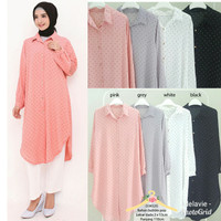 Baju tunik atasan wanita crepe warna pastel polkadot (busui)