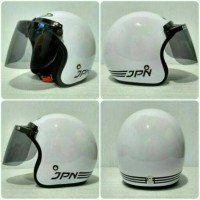 DISKON HELM BOGO RETRO SNI JPN ARC PUTIH GLOSY + KACA FLAT BARU