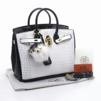 Tas Hermes Birkin 30 Croco Himalayan Hitam - Putih Seprem 2772
