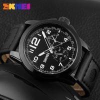 Jam Tangan Pria Kulit Casual ASLI Original Skmei Anti Air Hitam