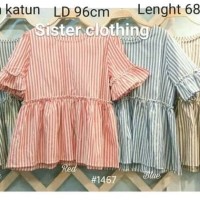 flash sale new baju blouse atasan wanita katun salur lengan 3/4 katun