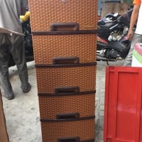 Jual lemari plastik anyaman rotan 5 laci Napolly srs-5 ak1 jati Murah