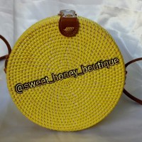 Jual Tas Rotan Bulat Bali Kekinian Warna Kuning Bali Rattan Bag Yellow Murah