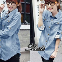 Denim jeans levis baju atasan wanita kemeja hem lengan tangan panjang