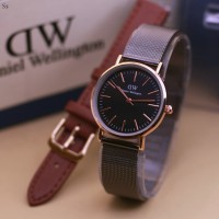 Jam Tangan DWFashion Wanita Rantai Hitam + Kulit