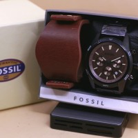 JAM TANGAN PRIA FOSSIL CHRONO ACTIVE PAKET KULIT BLACK (BROWN)